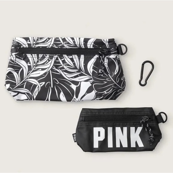 NWOT PINK Victoria’s Secret Pouch Set, Black/White Tropical - Picture 2 of 2